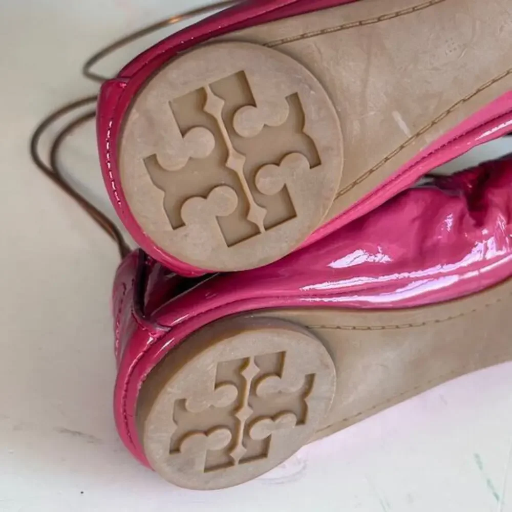 Tory Burch ballet flats size 7 pink Mini Packable patent leather lightweight‎